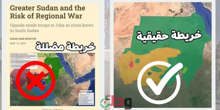 الجيش السوداني: الخريطة التي تداولها بعض مضللة بشأن مواقع سيطرة القوات المسلحة ومليشيا الدعم السريع المتمردة على الدولة السودانية مضللة